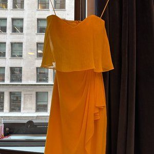 Badgley Mischka Yellow Peacock Chiffon Dress